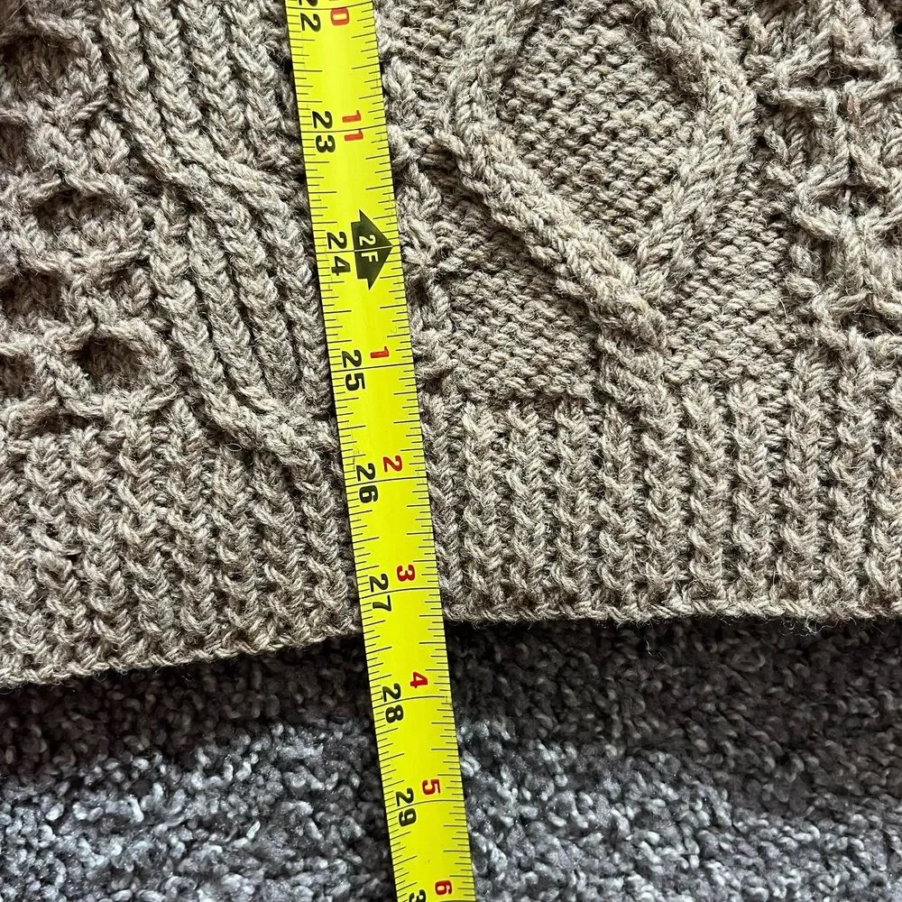 VTG Aran Islands Ireland Wool Cardigan Sweater Brown Fisherman Chunky Knit Sz L